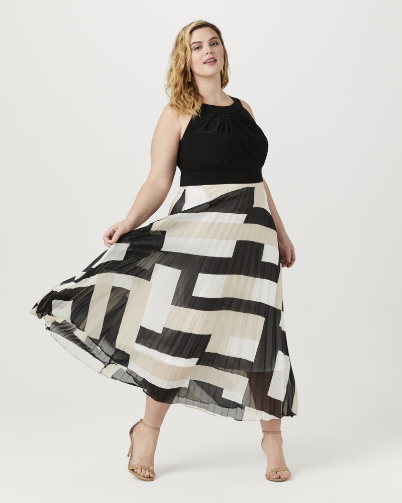 Plus size model with hourglass body shape wearing Madison Halter Maxi Dress by Sandra Darren | Dia&Co | dia_product_style_image_id:154612